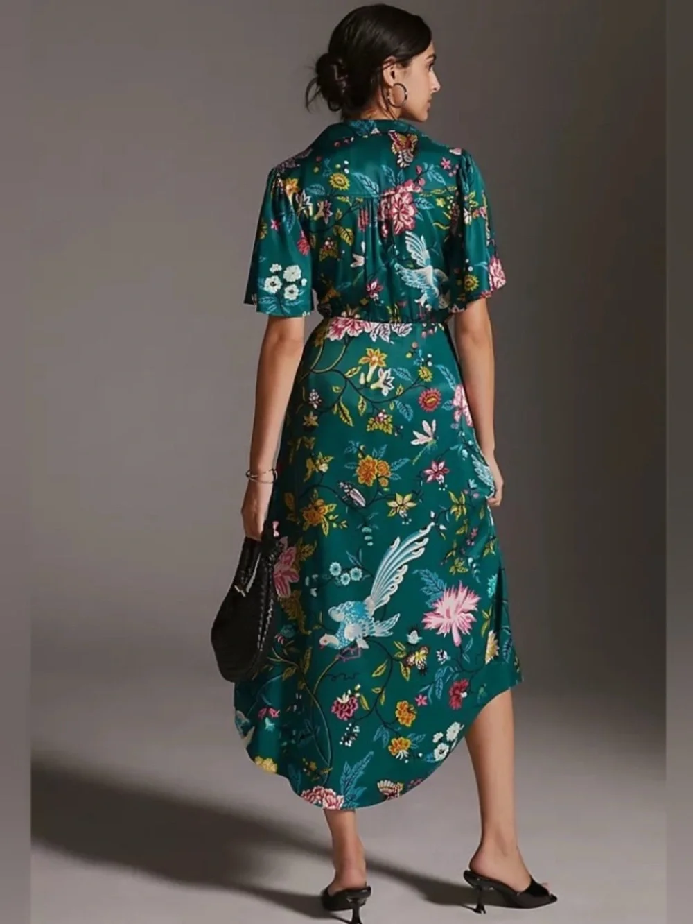 Anthropologie Maeve Floral Button Front Wrap Shirt Dress Size 8 Green Boho - Picture 3 of 15